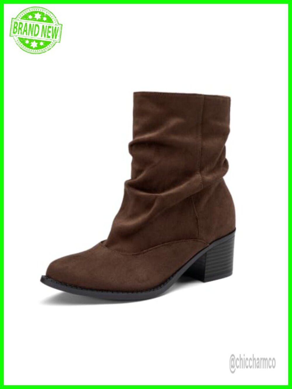 Women's Slouchy Chunky Heel Slip On Ankle Boots Suede Pointed Toe